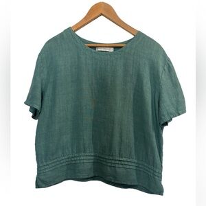 Cut Loose aqua blue boxy linen blouse